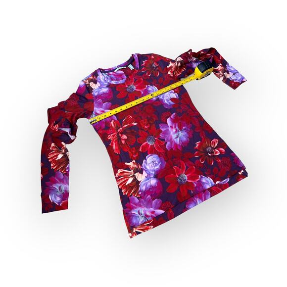 ISAAC MIZRAHI LIVE Red Purple Floral Ruffle Long Sleeve Top - Picture 2 of 10